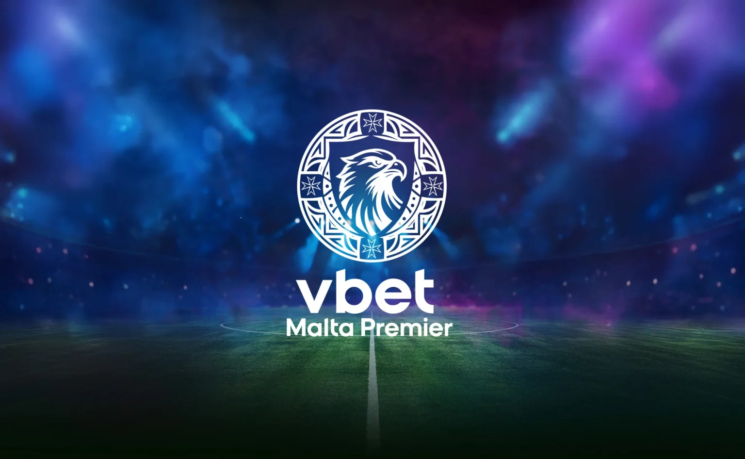 VBET Malta Premier League logo over a floodlit football pitch